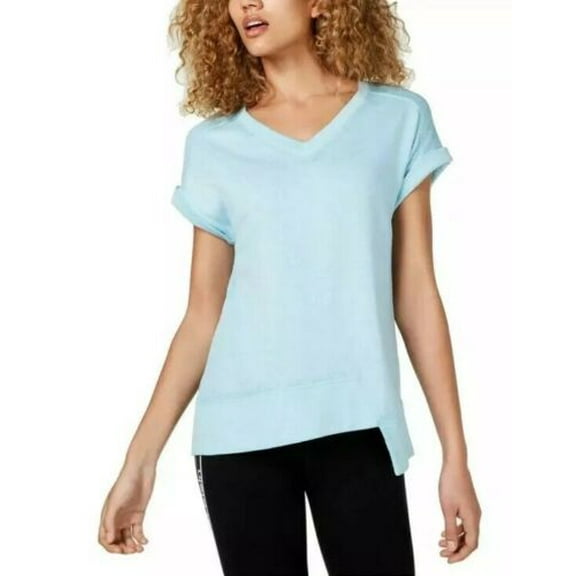 Calvin Klein Women's Asymmetrical V-Neck Fitness Top, Baby Blue Small - NEW