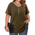 thumbnail image 3 of FAIWAD Plus Size Tops for Women Summer V Neck Roll Short Sleeve Trendy Button Down Shirts Casual Loose Basic T Shirts, 3 of 9