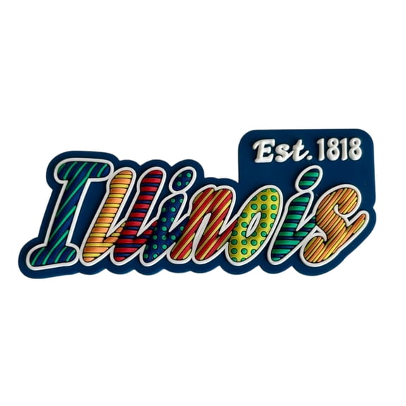 Illinois Festive Multicolor Letters Fridge Designer Magnet 3.25" x 1.25"