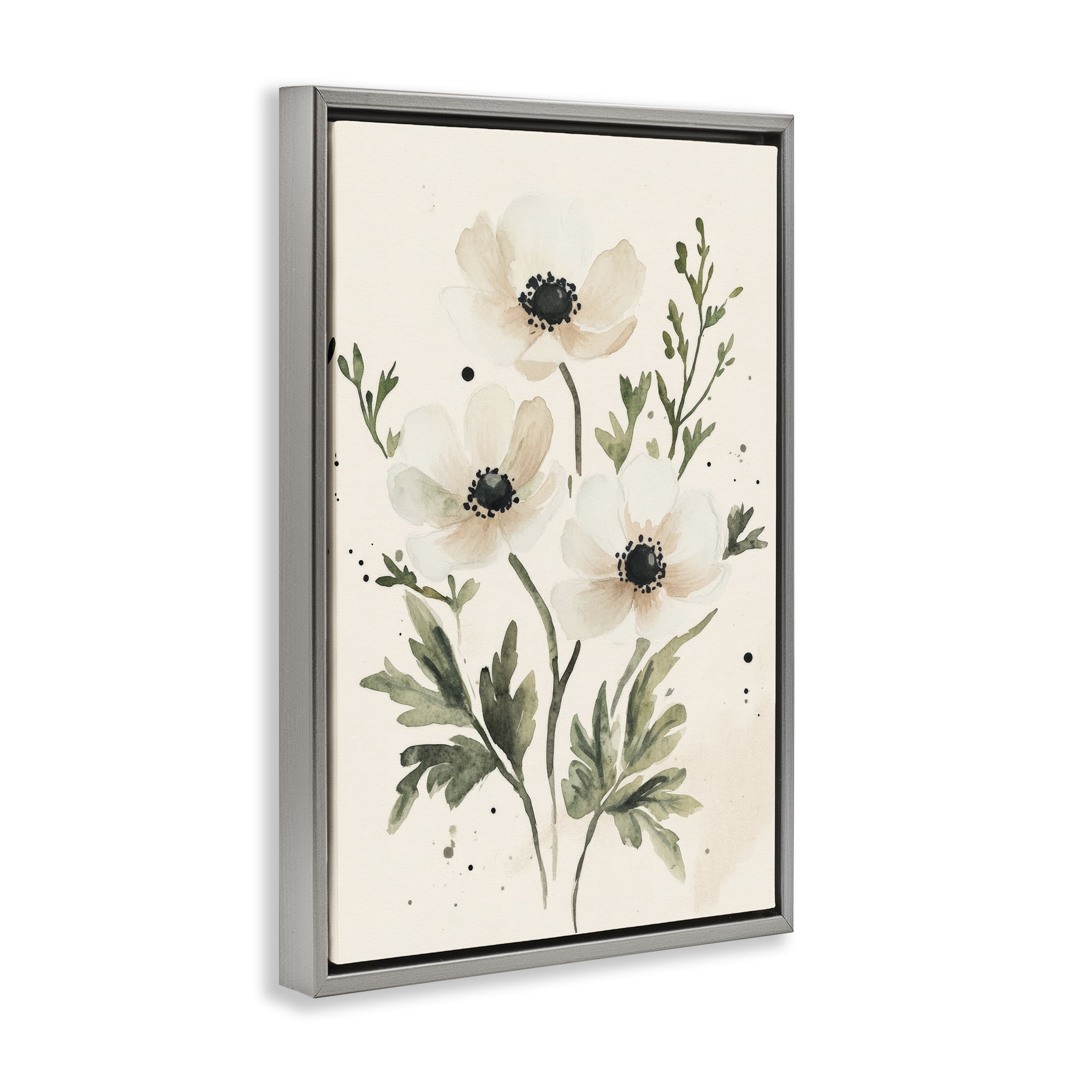 Stupell Industries Soft White Anemone Floral Gray Framed Floater Canvas Wall Art, design by Petal Prints Design