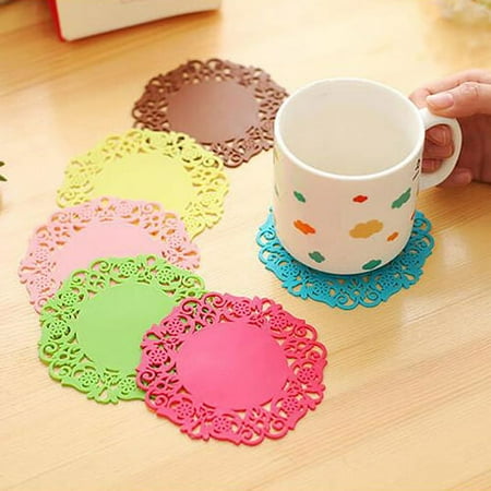

Bigstone 6 Pcs Lace Flower Doilies Silicone Coaster Tea Cup Mats Pad Insulation Placemat