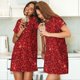 thumbnail image 4 of Balery Red Glitter Camisón de manga corta con cuello redondo para mujer, cómodo y elegante., 4 of 6