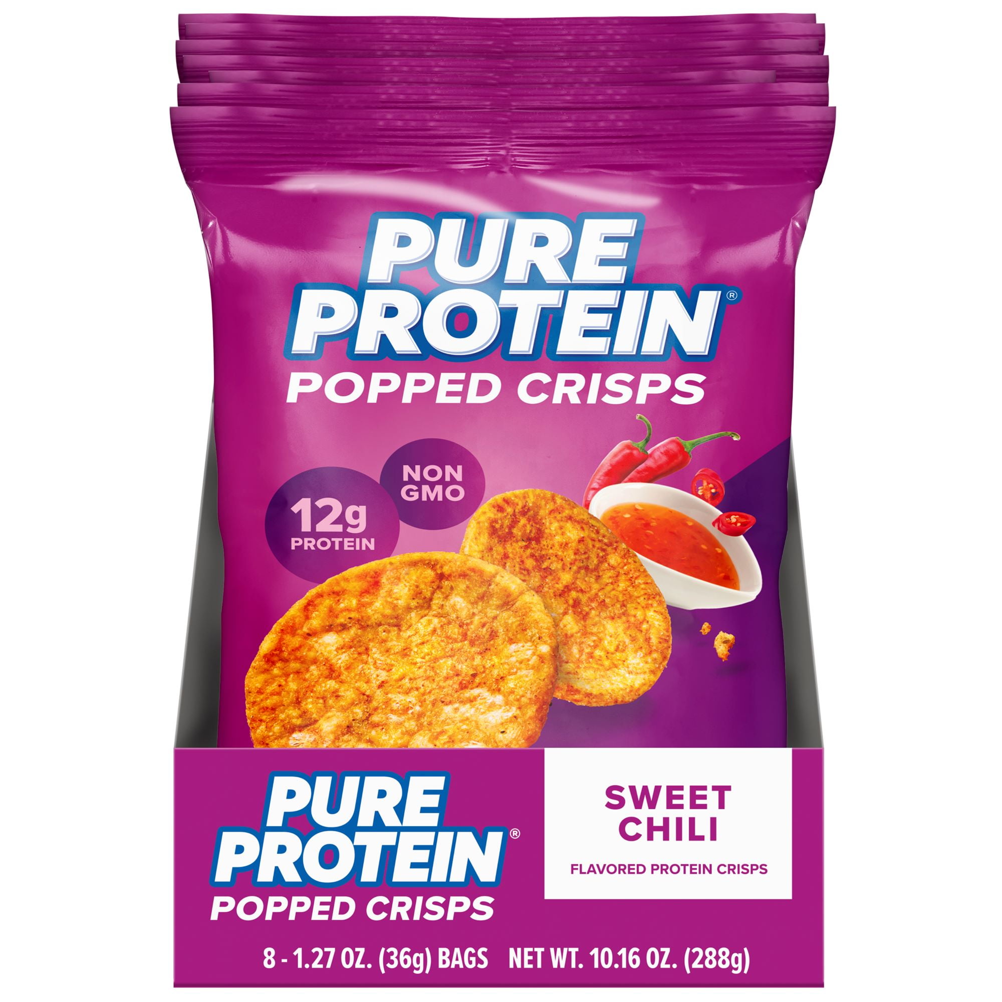 Pure Protein Popped Crisps, Sweet Chili Flavor Chips, 8 Count Box