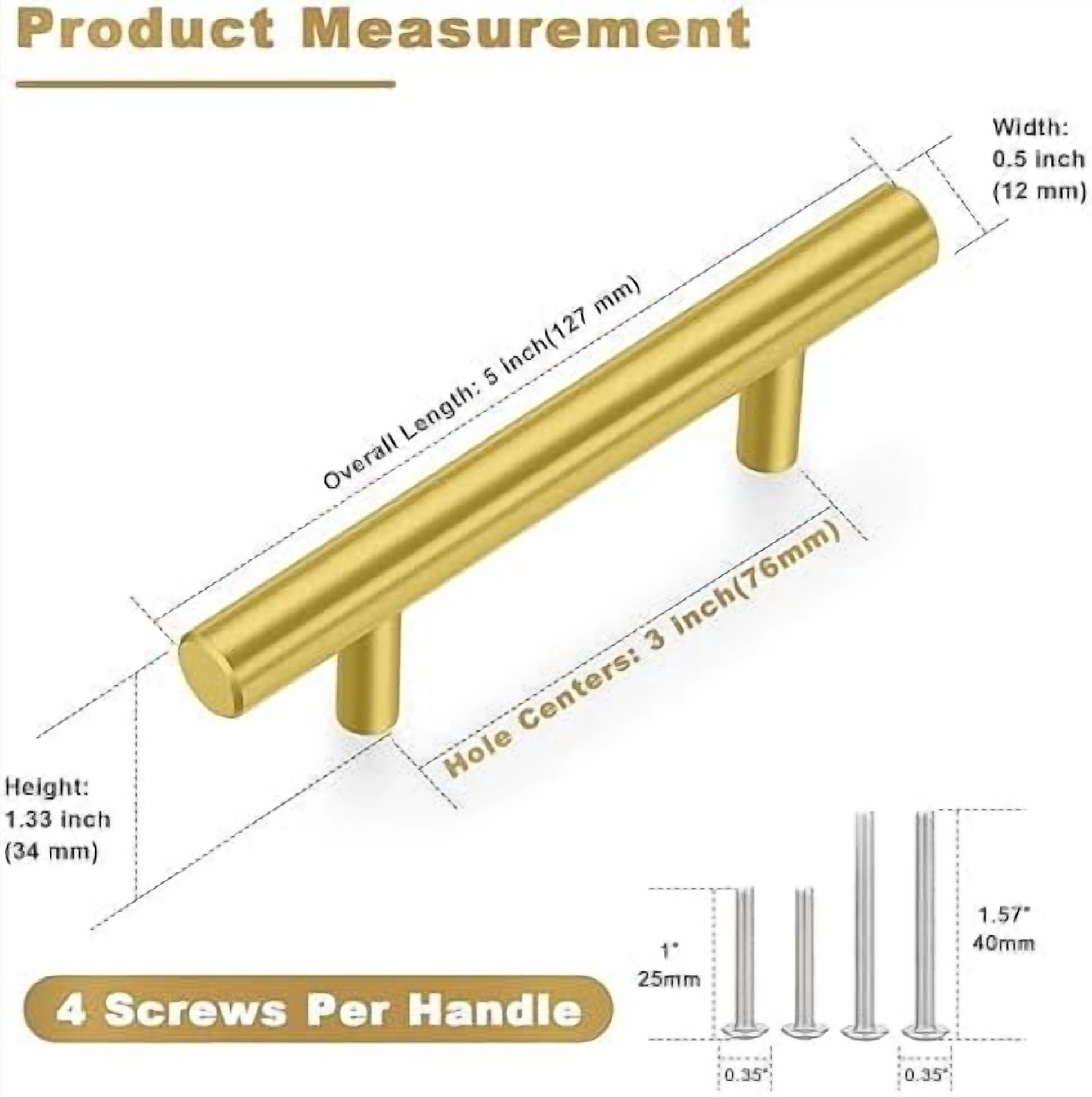 30 Pack Brushed Brass Cabinet Handles Gold 3 Inch Hole Center Cabinet Pulls Stainless Steel Drawer Handles Kitchen Cabinet Hardware Pulls for Cabinets and Drawers - 5" Length,