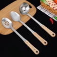 thumbnail image 2 of Utensilios de cocina de acero inoxidable, 3 piezas, mango alargado con clip para troncos, práctico colador tipo zapatilla para sopa, pala para pescado pastel, 2 of 5