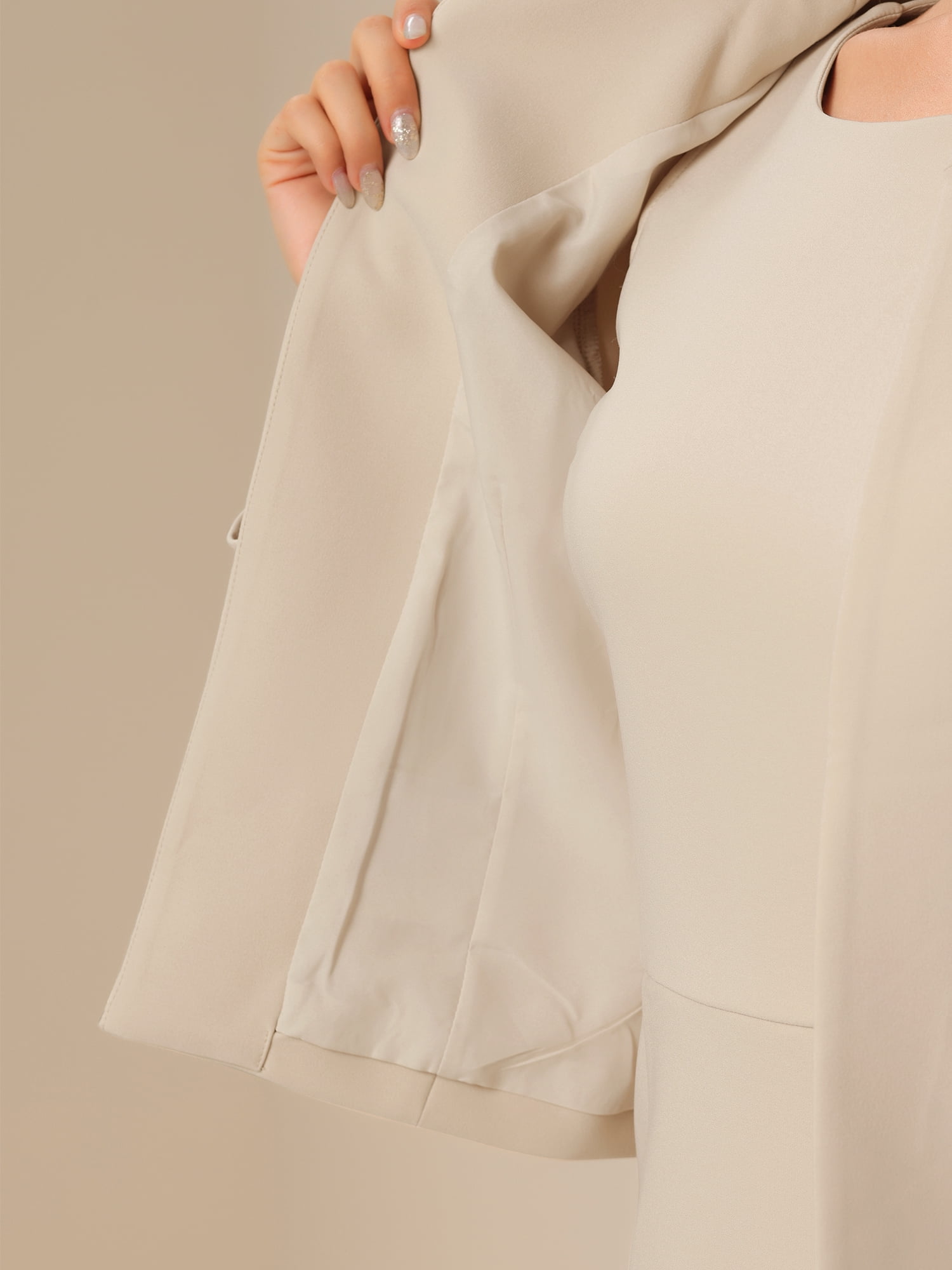DARING DIVA Women's 2Pcs Suit Sleeveless Dress Crop Blazer Set M Beige