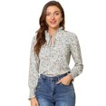 thumbnail image 1 of INSPIRE CHIC Women's Vintage Floral Ruffle Tie Neck Button Decor Elastic Cuff Chiffon Blouse, 1 of 6