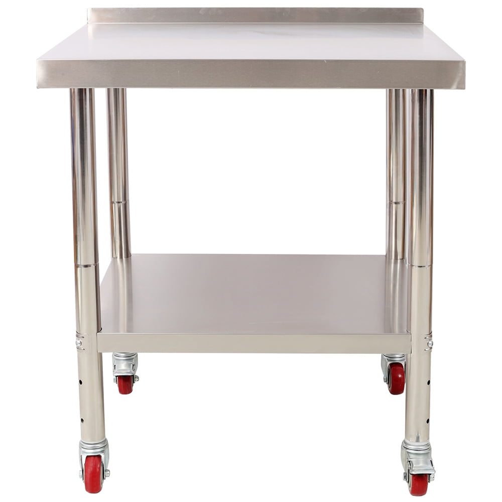 Stainless Steel Prep Table, 30 x 24 x 35-1/2 Inch, 440lbs Load Capacity Heavy Duty Metal Worktable with Backsplash Adjustable Undershelf & 4 Casters, Commercial Workstation for Kitchen Restaurant