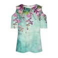 thumbnail image 4 of Women's Prints Tshirts Flower Cold Shoulder Tops For Women Crew Neck Short Sleeves TeesCasual Comfy Tunic Top Women Basic Loose Fit T-Shirts, 4 of 4