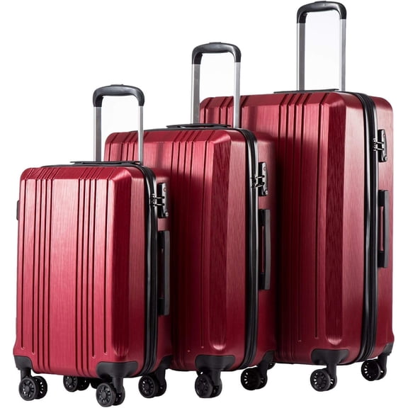 3-Piece Hardshell Luggage Set with TSA Lock, Spinner Wheels (Wine Red)