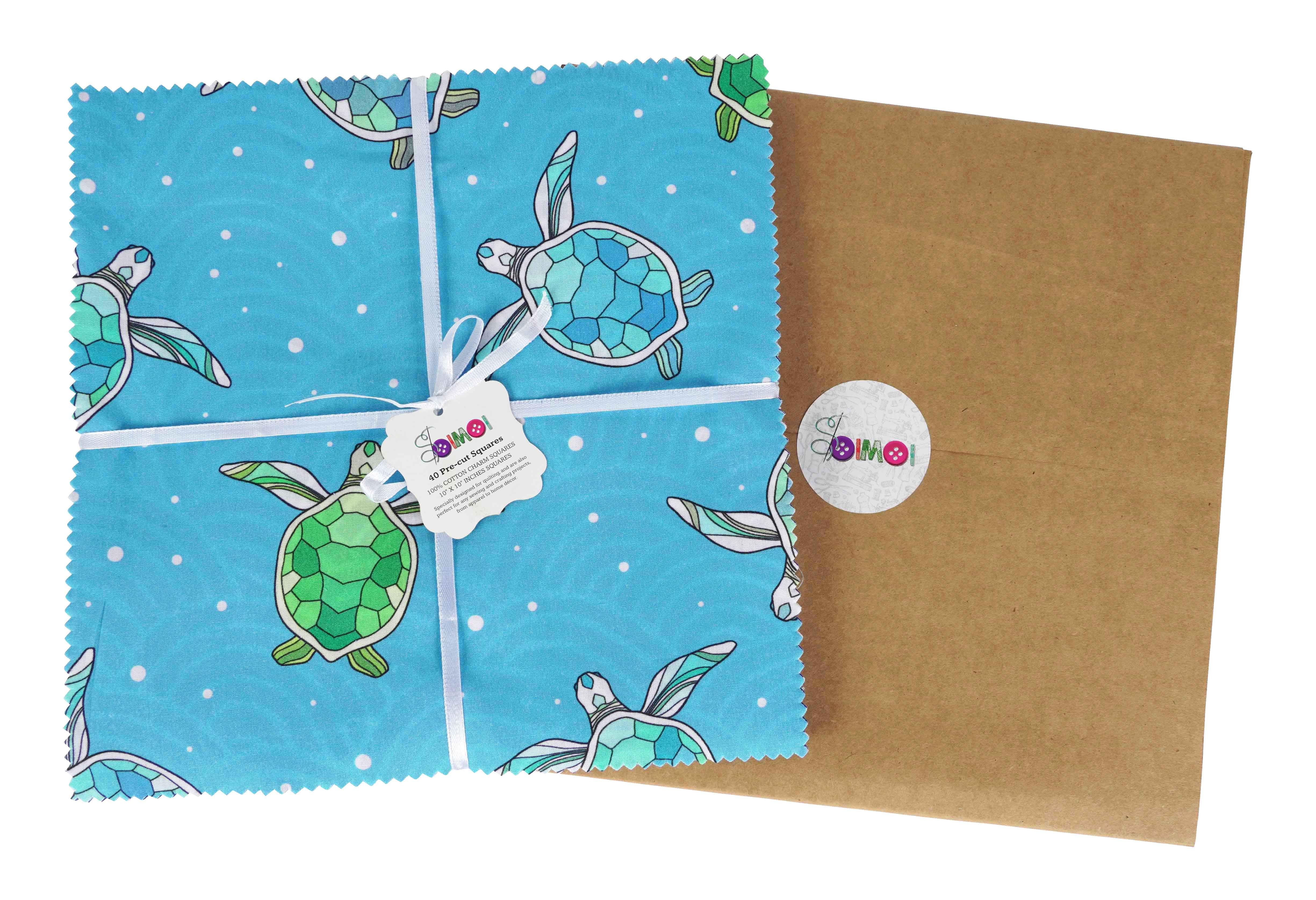 Soimoi Precut 10-inch Beach Ocean Prints Cotton Fabric Bundle Quilting Squares Charm Pack DIY Patchwork Sewing Craft- Blue