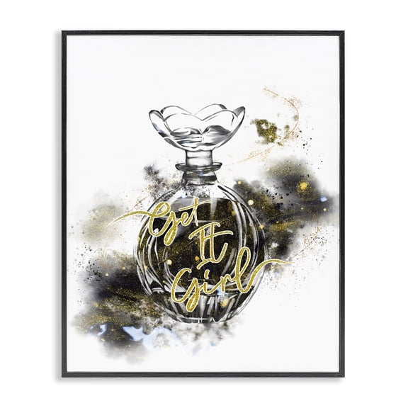 Stupell Industries Art Deco Get It Girl Phrase Black Gold Sparkle Glam Cosmetic Black Framed Giclee Art, 11 x 14, by Ziwei Li