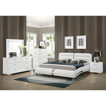 Coaster Jeremaine 5-Piece Faux Leather Queen Bedroom Set in Glossy White