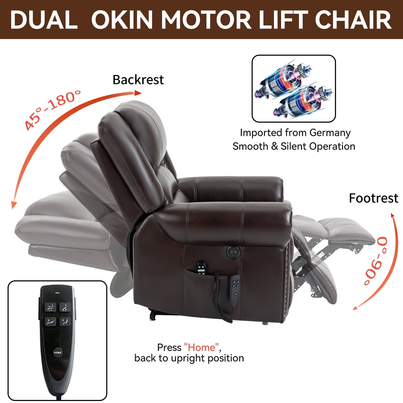 Alvantor Large Power Lift Recliner Chair for Elderly with Massage and Heat Faux Leather Electric Recliners Chair with USB Ports for Living Room Antique Brown