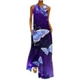 thumbnail image 2 of SMihono Robe Maxi Bohème d'Été pour Femmes Grande Taille Mode d'Été pour Femmes Imprimée à Col en V Sans Manches à Enfiler avec Poches Robe de Plage Évasée Robe Soleil, 2 of 5