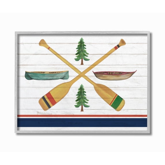 Stupell Industries Camping Crossed Oars Boats Brown Blue White Rustic Art Framed Wall Art Design by Kim Allen, 11" x 14", Gray Framed