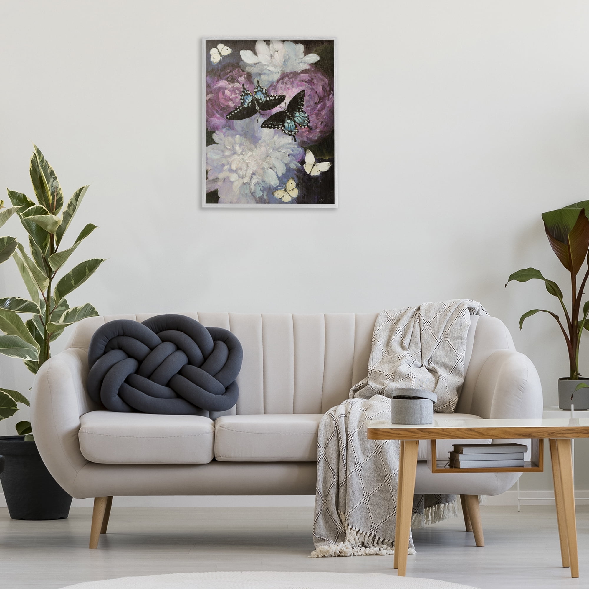 Stupell Industries Midnight Garden Butterflies Animals & Insects Painting Gray Framed Art Print Wall Art, 24 x 30