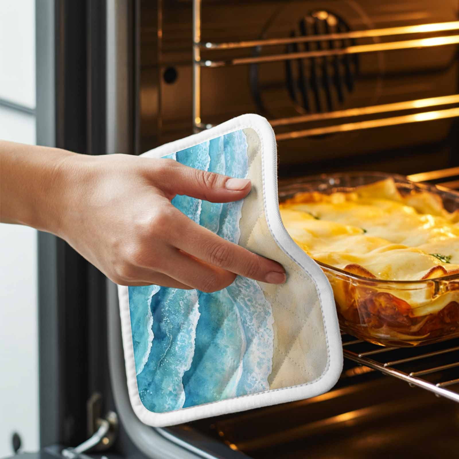 Aqua Coastal Pot Holders for Kitchen Heatproof Potholder, 4 Pack Nautical Summer Beach Ocean Beige Hot Pads Multipurpose Oven Pads Cloth Potholders Trivet for Cooking and Baking