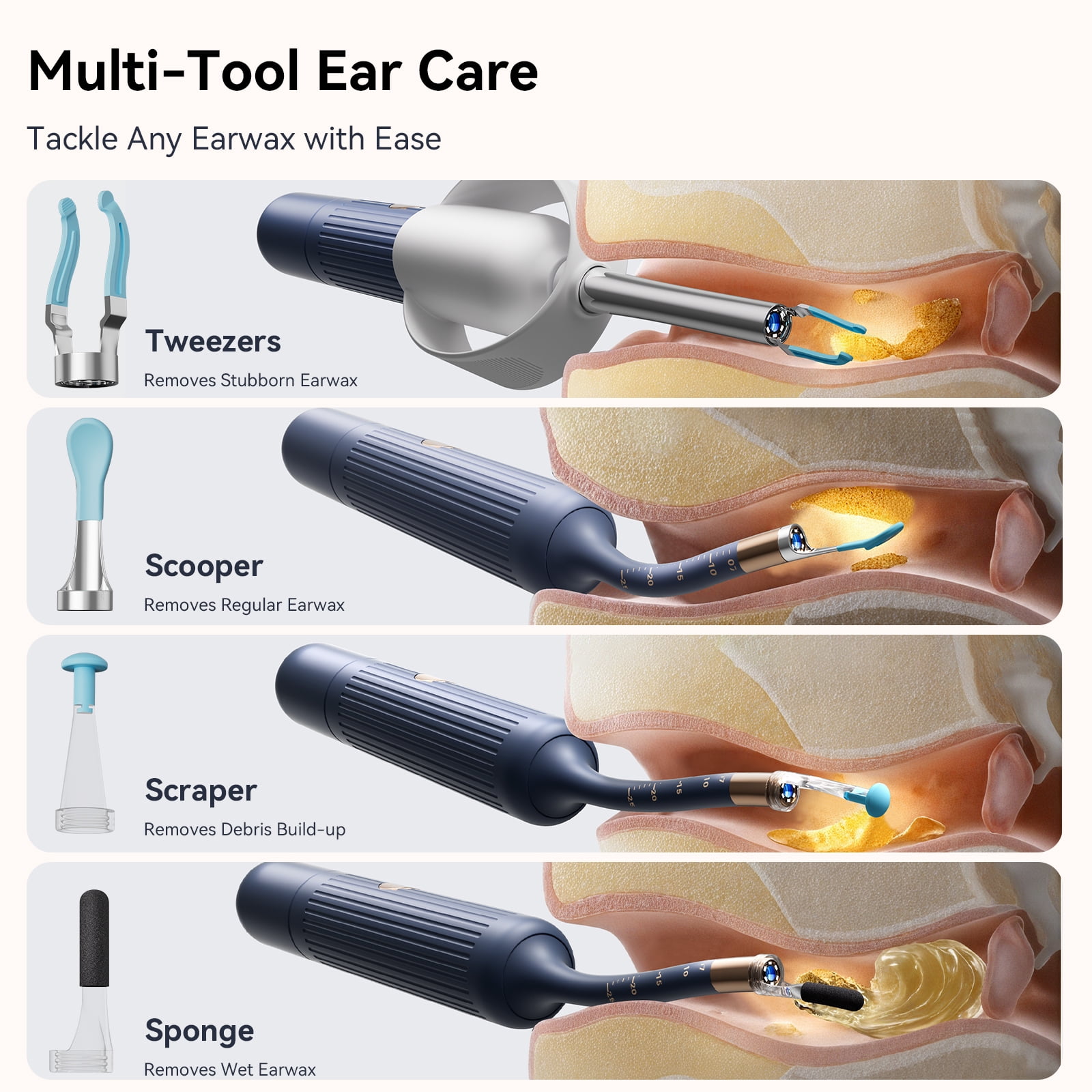 TCVOR Professional Ear Wax Removal Kit with Camera - 1080P HD Visual Ear Cleaner with Tweezers/Scooper/Scraper/Sponge/6 LED Lights Flexible Ear Otoscope - Portable Earwax Removal Tool for Home Use