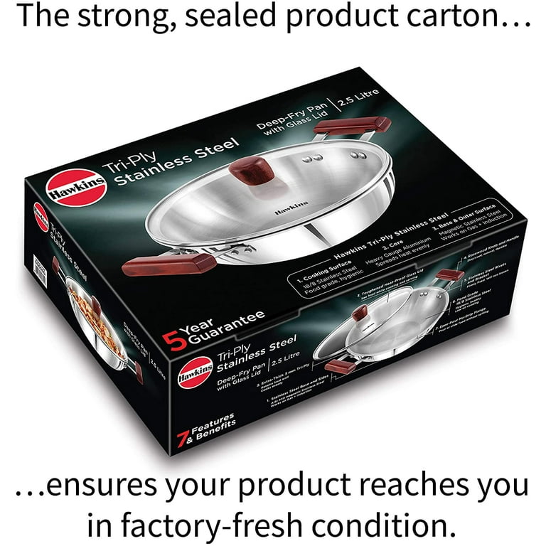 Hawkins Triply mm Stainless Steel Deep Fry Pan LTR with Lid
