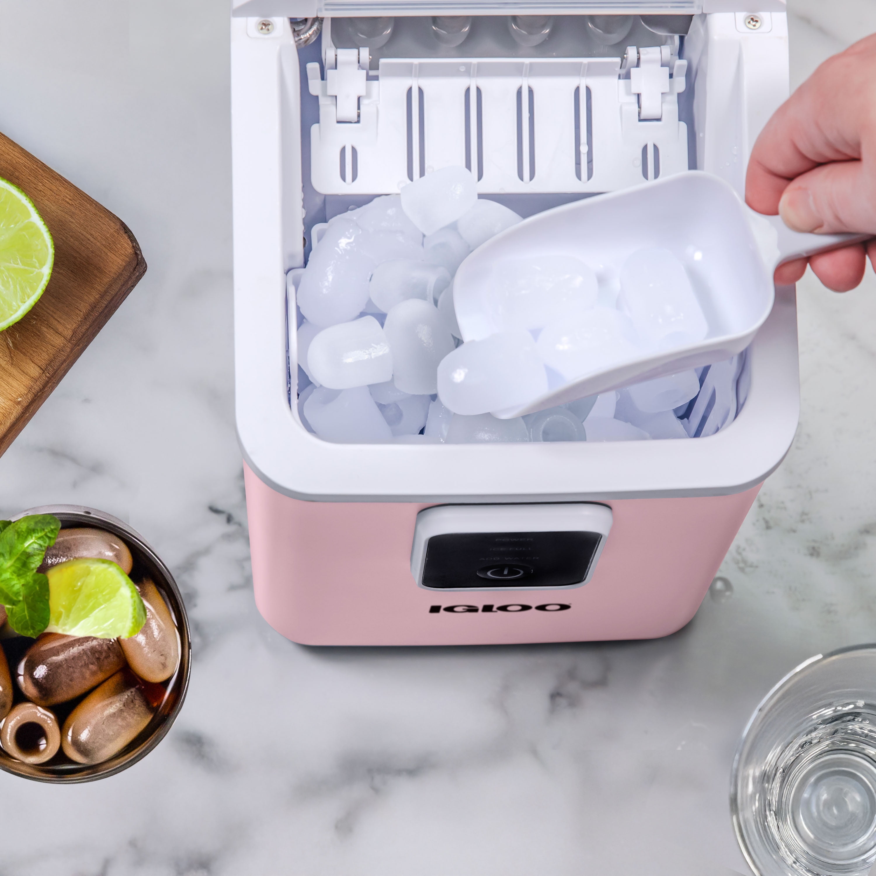 Igloo Countertop Ice Maker, Automatic Self-Cleaning Ice Maker Machine with Ice Basket and Scoop, Pink