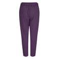 thumbnail image 5 of Linen Blend Trousers Set for Women Comfortable Drawstring Pants and Top Casual Solid Color Outfit for Daily Wear Purple L, 5 of 7