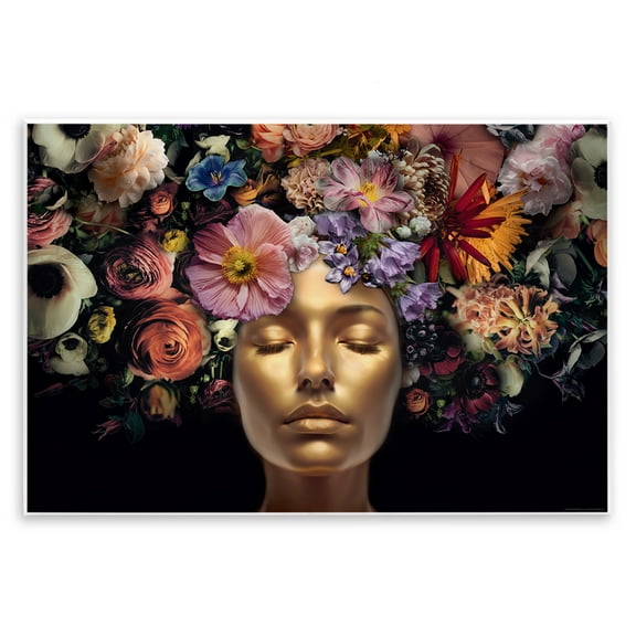Stupell Industries Gold Face with Flowers Plants & Flowers Painting Unframed Art Print Wall Art, 15 x 10