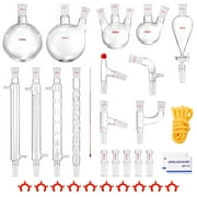KFFKFF Laboratory Distillation Set, 3.3 Boro Laboratory Glassware Kit with 24, 40 Joint, 1000ml Apparatus for Essential Oil Distillation, 32-piece Glassware Equipment Set