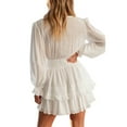 thumbnail image 4 of DYMADE Women Plus Size V-Neck Long Sleeve Solid Color Lace Up A-line Dress, 4 of 4