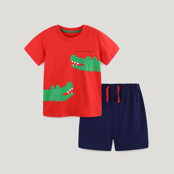 Toddler Boys 2 Piece Outfits Children's Fashion Printed Short Sleeved Tops and Shorts Two Piece Outfits Set Size 2-3Y ,Red