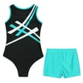thumbnail image 4 of TiaoBug Kids Boys Tracksuit Athletic Gymnastics Leotard with Shorts Set Sports Gym Training Outfits Blue Green 8, 4 of 5