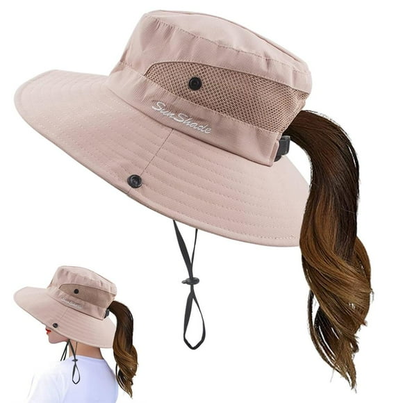 Sombrero Para El Sol Con Cola De Caballo, Sombrero Para Mujer, De Secado Rápido, Plegable, Protección UV, Ala Ancha Para Pescar