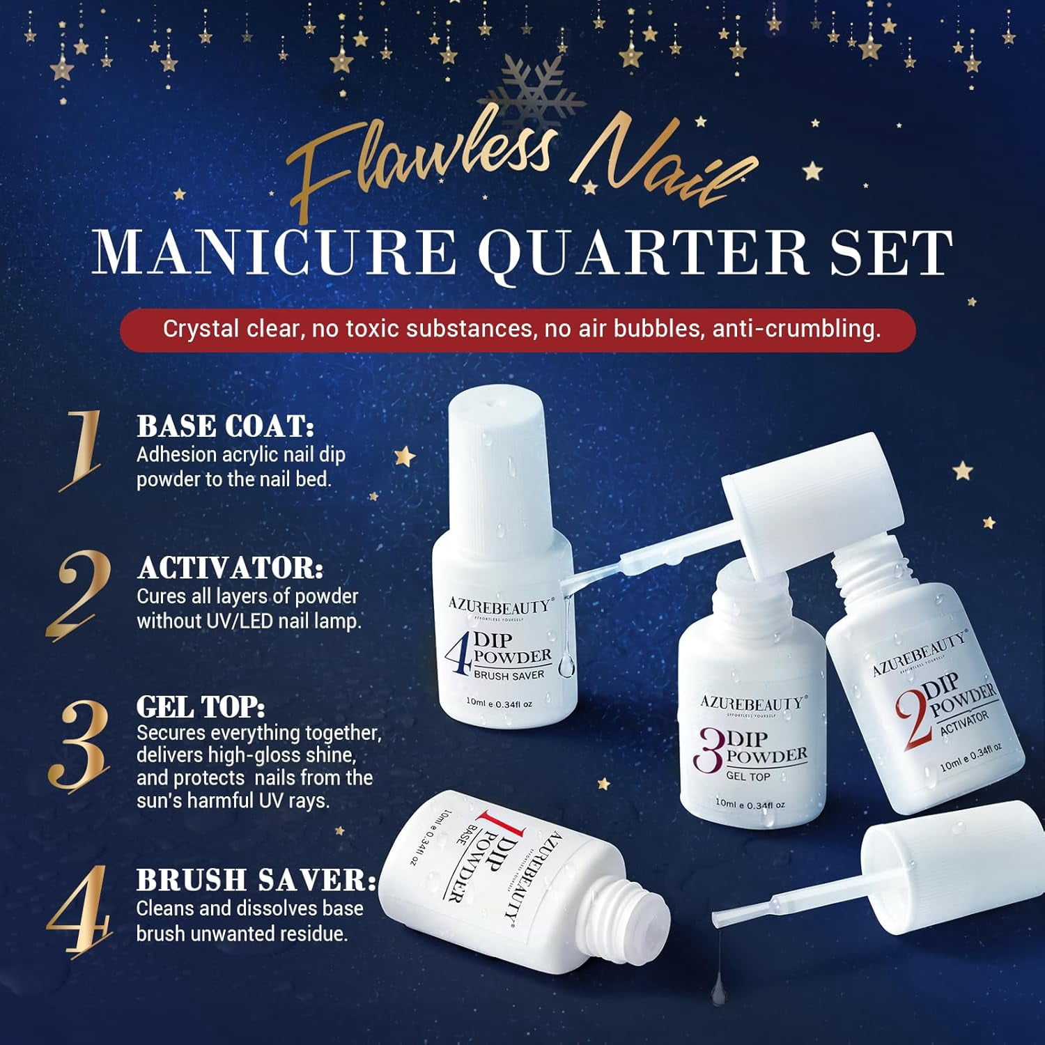 AZUREBEAUTY Dip Powder Nail Kit Starter Color Changing Glitter 20 Colors Magic Special Effect Dipping Powder Liquid Set with Base/Top Coat Activator for French Nails Manicure DIY Salon