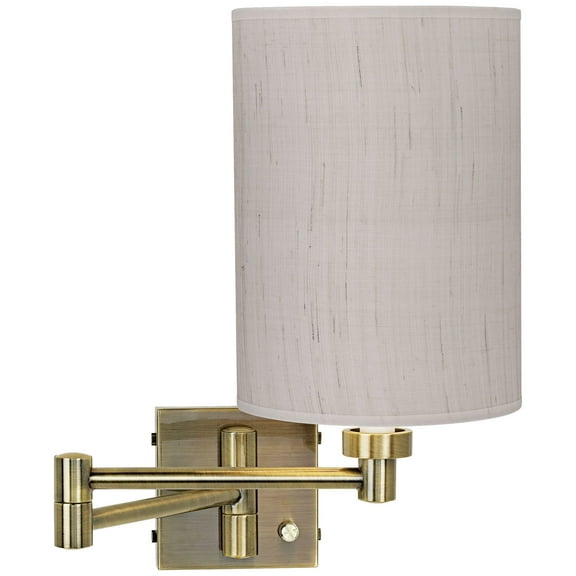Barnes and Ivy Modern Swing Arm Wall Lamp Dark Antique Brass Plug-In Light Fixture Ivory Linen Cylinder Shade for Bedroom Bedside