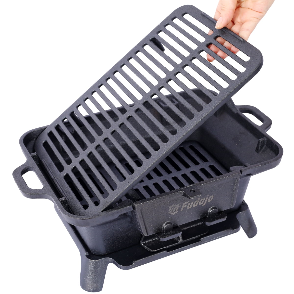 Cast Iron Hibachi Grill – Portable Charcoal BBQ for Outdoor Cooking, Durable Tabletop Skillet, Compact Camping Charcoal Cooker for Tailgating, Picnics & Hunting