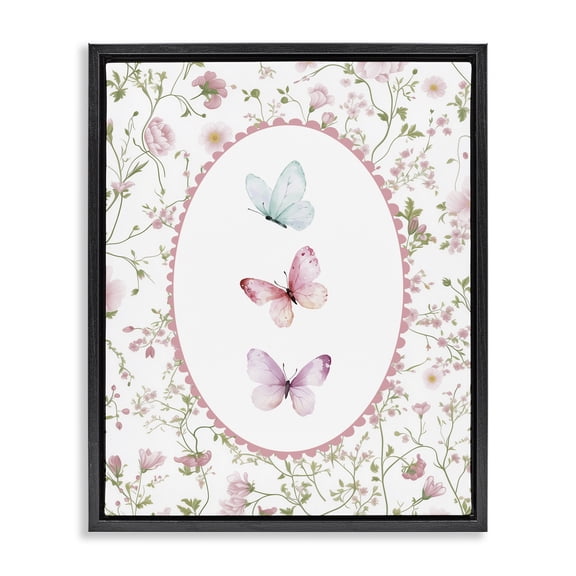 Delicate Florals & Butterfly Black Framed Floater Canvas Wall Art, design by Christine Simpson Art