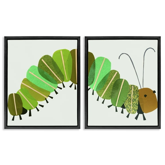 Stupell Industries Cute Cozy Caterpillar Animals Painting Black Floater Framed Canvas Art Print Wall Art, 17 x 21, Set of 2