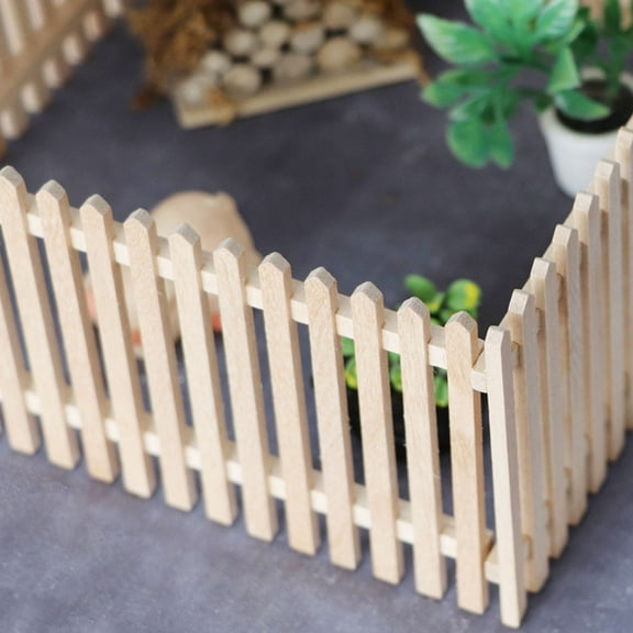 LABSERRON 2Pcs Miniature Fence in Light Brown Wood for Dollhouse and Garden Decor