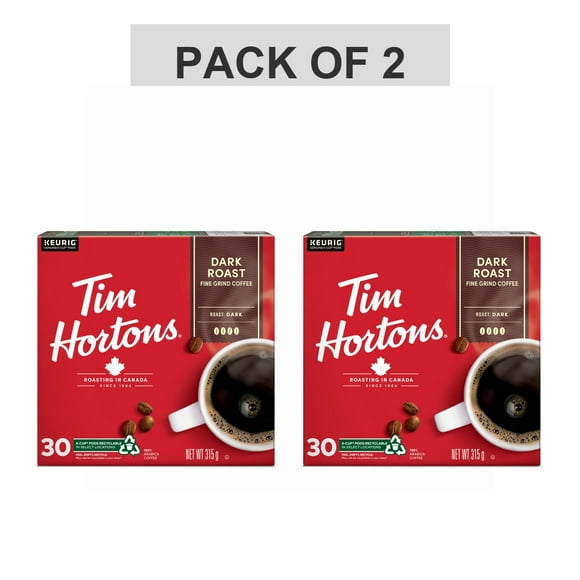 Pack of 2 - Tim Hortons Dark Roast Coffee, Single Serve Keurig K-Cup Pods, 30 Count