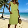 thumbnail image 1 of TaTaai Women's Casual Maxi Dress Sleeveless V-Neck Linen Feel Solid Color Belted Loose Fit Pocket Detail Midi Summer Dress Gift, 1 of 8