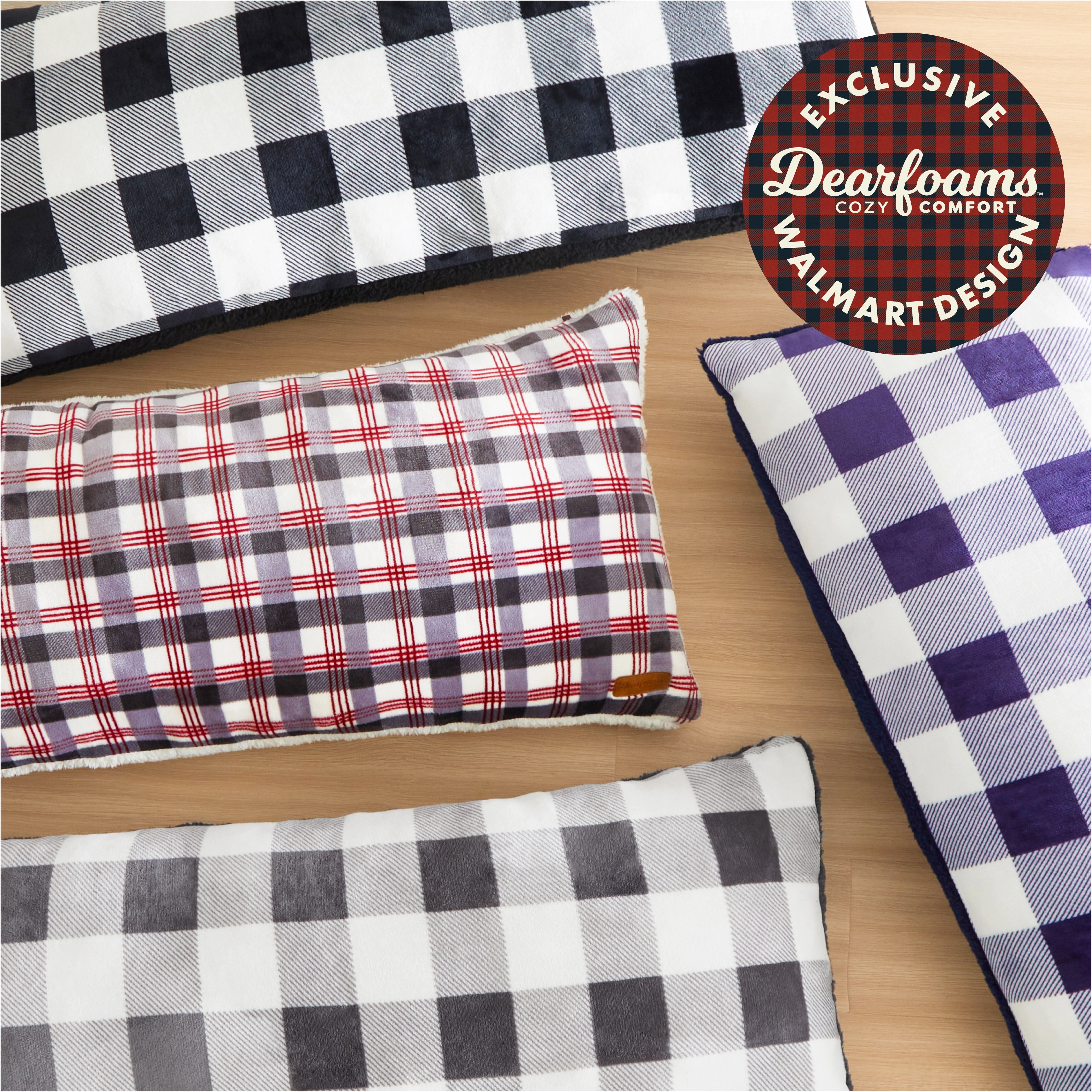 Dearfoams Royal Plush Reverse to Super Soft Sherpa Body Pillow, 20" x 48", Grey White Check, Polyester Fill
