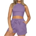 thumbnail image 2 of Tbopshirt Women's 2 Piece Outfits Women's Fashion Shorts Two-piece Solid Color Sleeveless Casual Suit Wide Leg Pants, 2 of 5