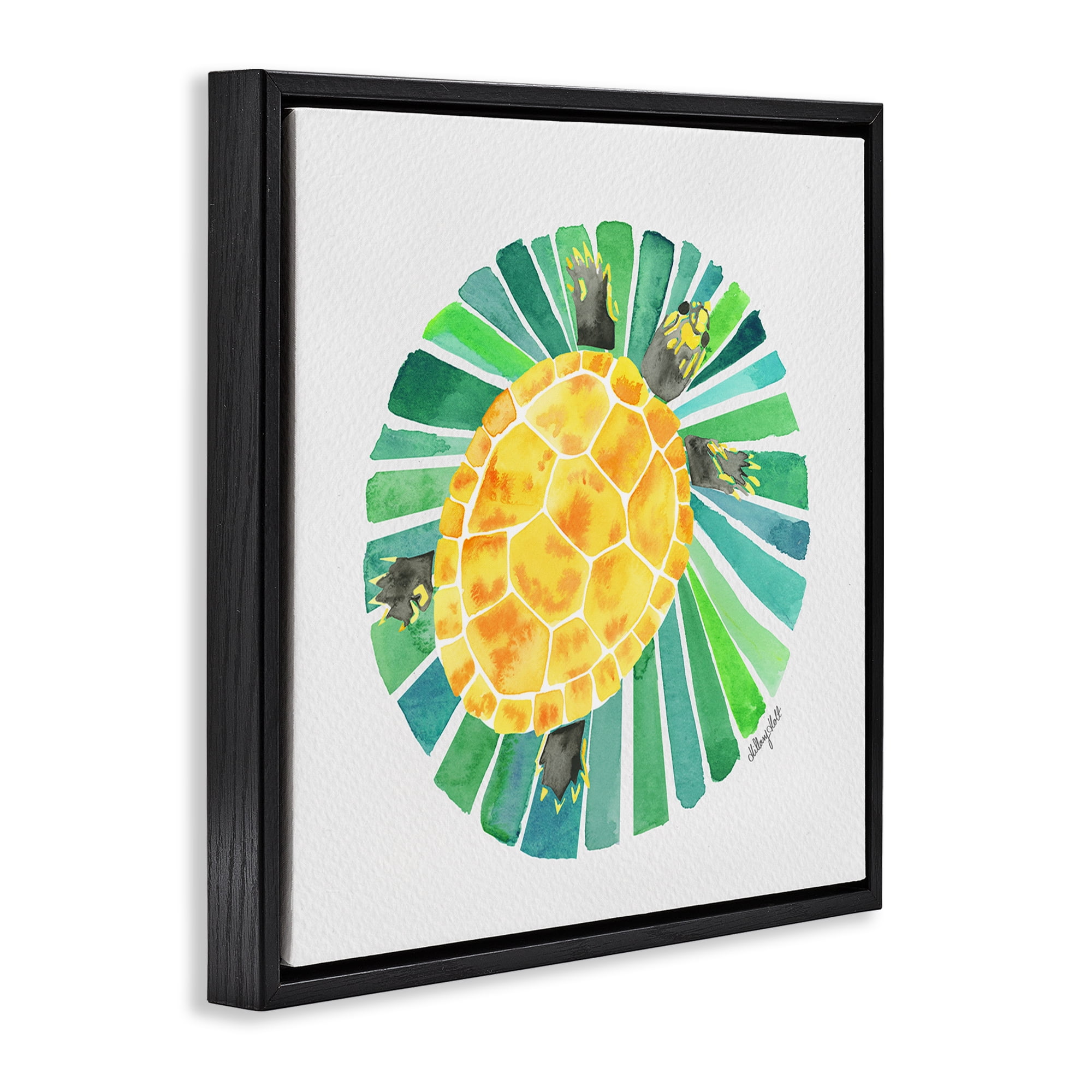 Stupell Industries Lotus Garden Turtle Black Framed Floater Canvas Wall Art, design by Hillary Holt