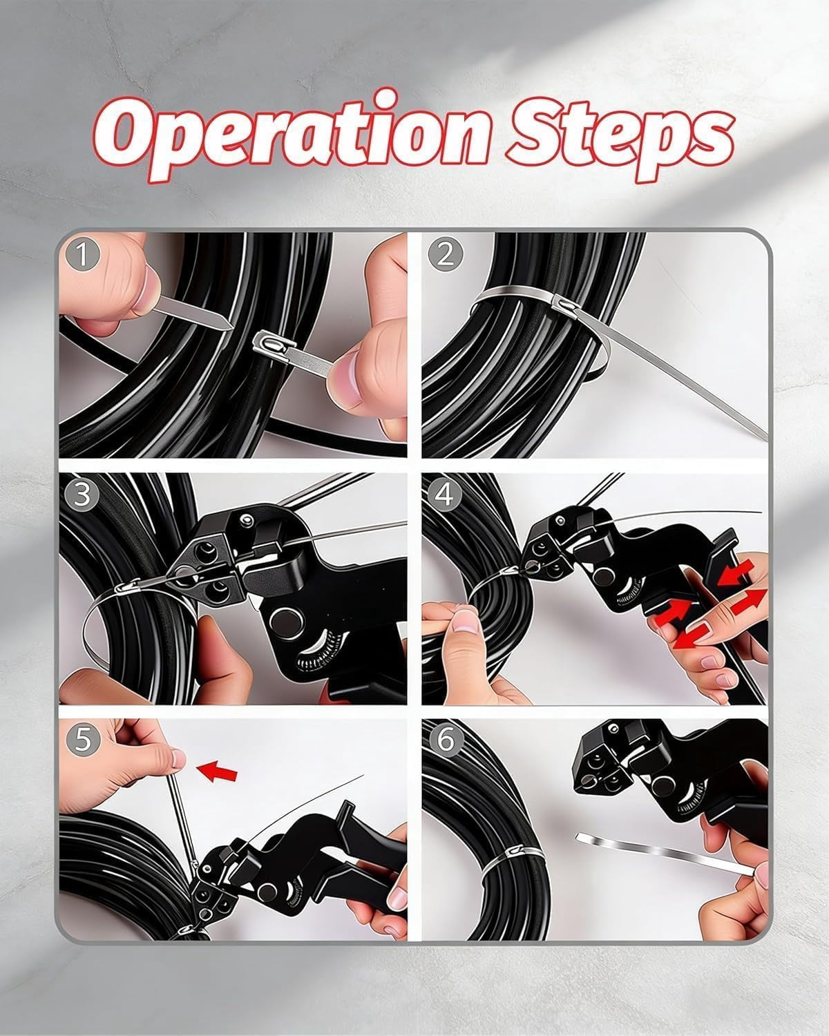 Stainless Steel Cable Tie Gun with Metal Zip Ties, Metal Zip Ties Tool, Adjustable Fastening and Cutting Metal, for Fastening and Cutting Fence Exhaust Pipe Outdoor