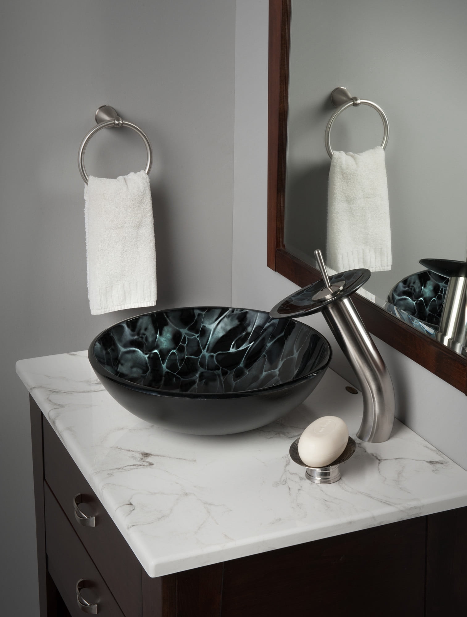 Miseno MNO-G210-ORB Circular 16-1/2" Glass Bathroom Sink;Oil Rubbed Bronze Drain