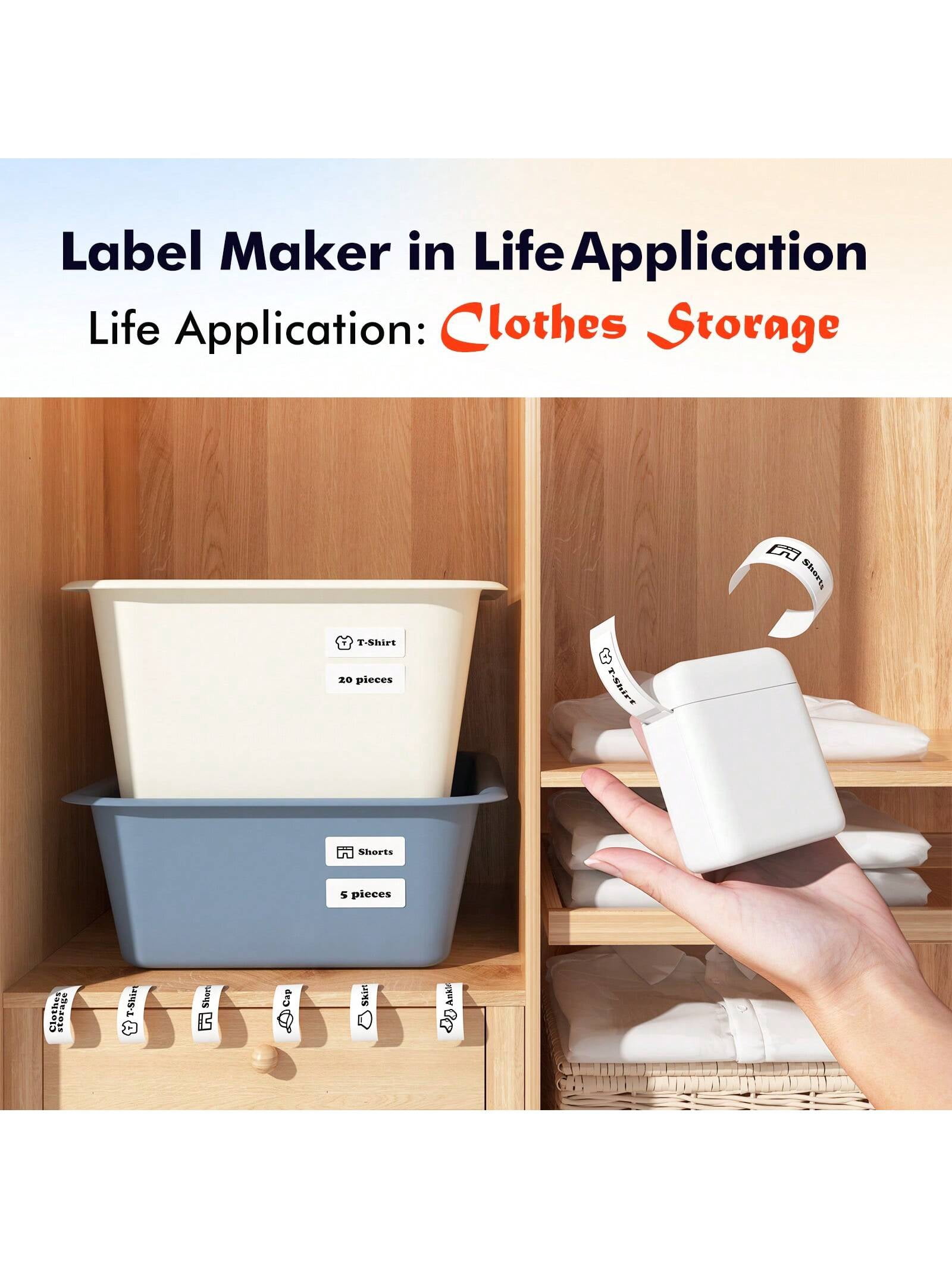 Portable Label Maker Machine with Tape - Wireless Mini Thermal Printer, Inkless Bluetooth Sticker Printer for Home, Office, DIY Projects