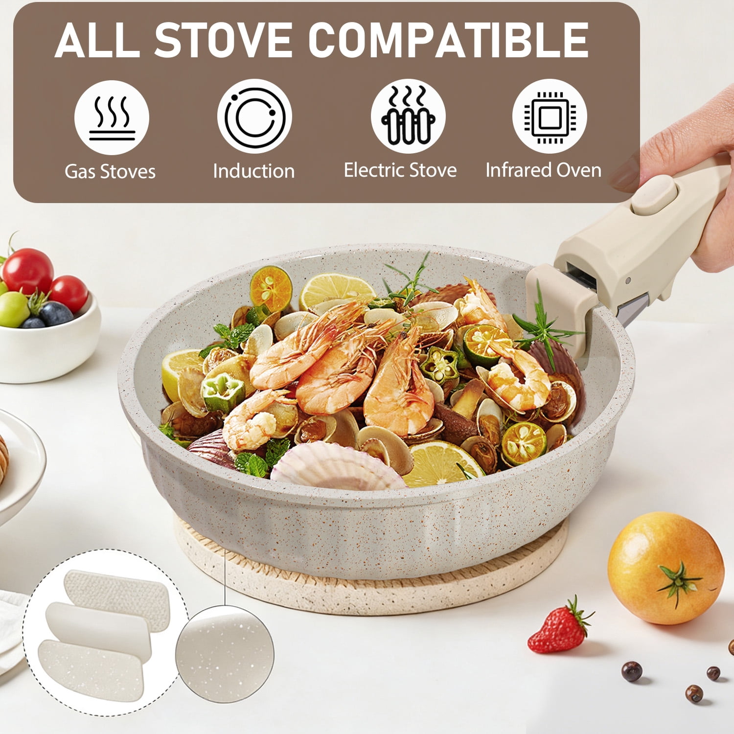 Dr.Camp 11-Piece Nonstick Cookware Set with Detachable Handle, Stackable Pots and Pans Set, Oven Safe Kitchen Cookware for Easy Storage and Everyday Cooking