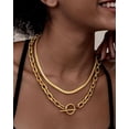 thumbnail image 4 of 18k Gold Layered Chunky Paperclip Chain Necklace Non Tarnish Toggle Clasp Necklace Stacks Cuban Link Chain Necklace Dainty Gold Paper Clip Necklace Layering Toggle Necklaces for Women, 4 of 5