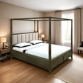 thumbnail image 6 of Seon Queen Canopy Bed w 4 Posters, Ivory Upholstery, Dark Cocoa Brown, 6 of 6