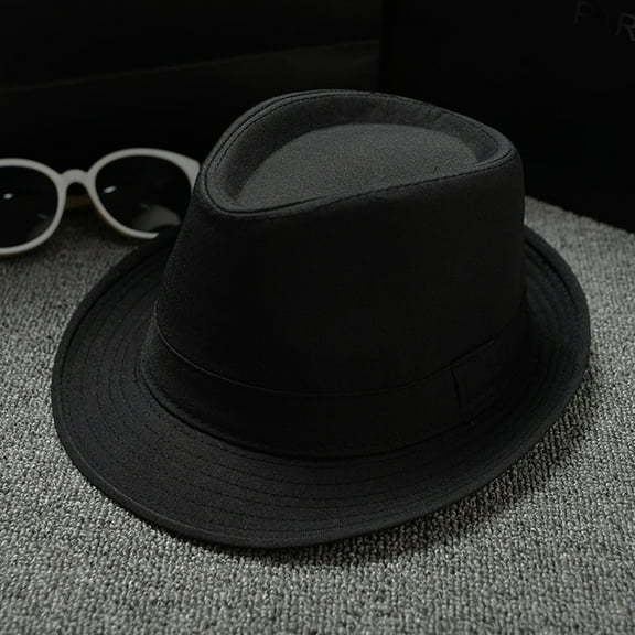 Hot Sale!! Unisex Timelessly Classic Fedora Hat Men Women Short Brim Panama Jazz Cap Men and Women Unibritish Solid Color Jazz Hat Sun Hat Black One Size